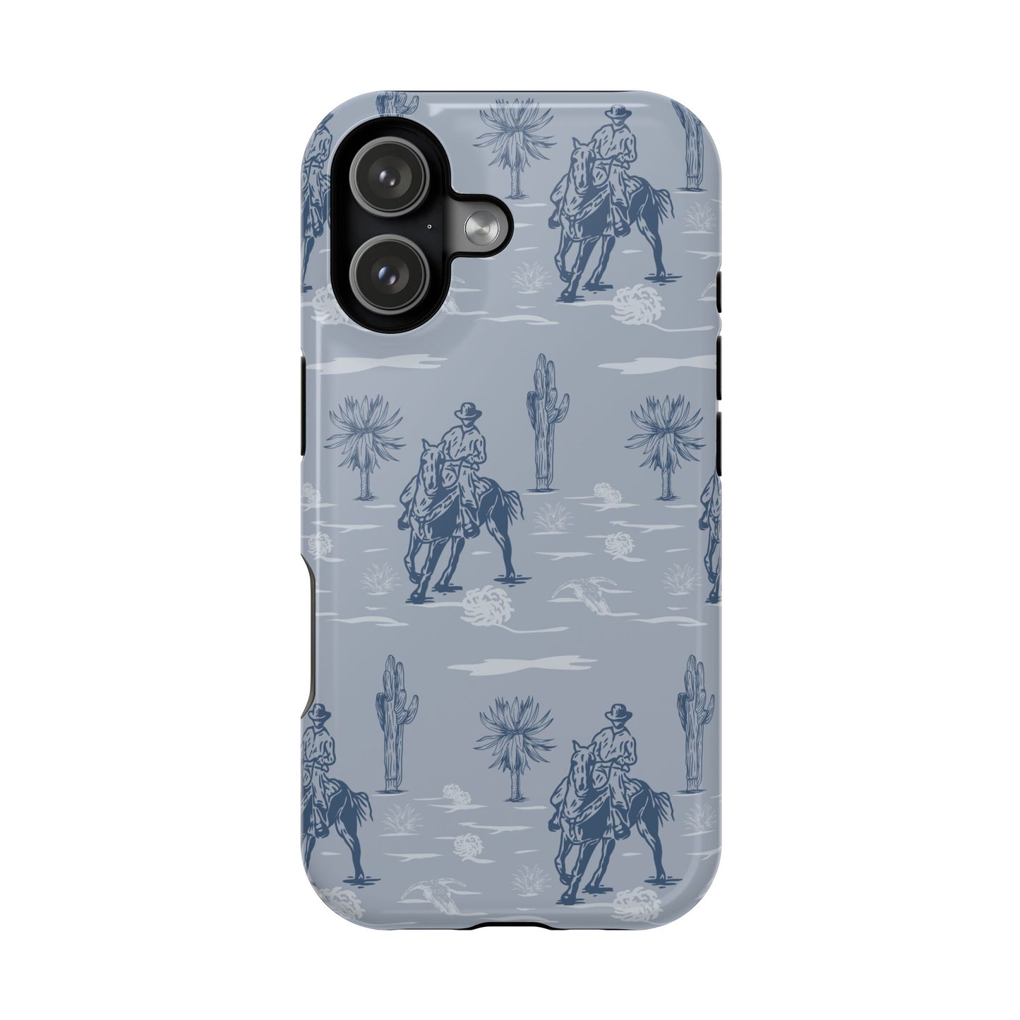iPhone Case - Blue Cowboy and Cactus Western Themed MagSafe Tough Case