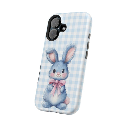 Cute Bunny on Blue Plaid MagSafe iPhone Case