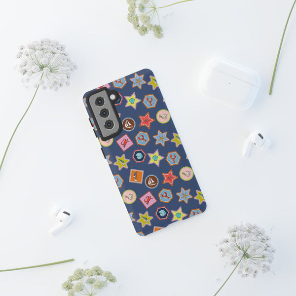 Lobsters Sailboats and Seashells on Navy Blue Phone Case