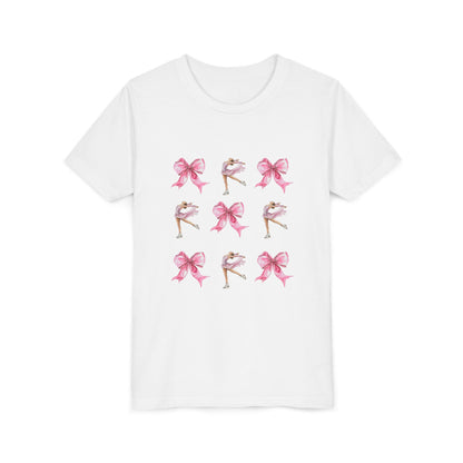 Youth Tee — Pink Figure Skater Ballerinacore & Bow Dance Shirt
