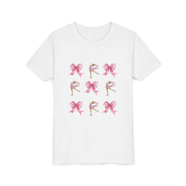 Youth Tee — Pink Figure Skater Ballerinacore & Bow Dance Shirt