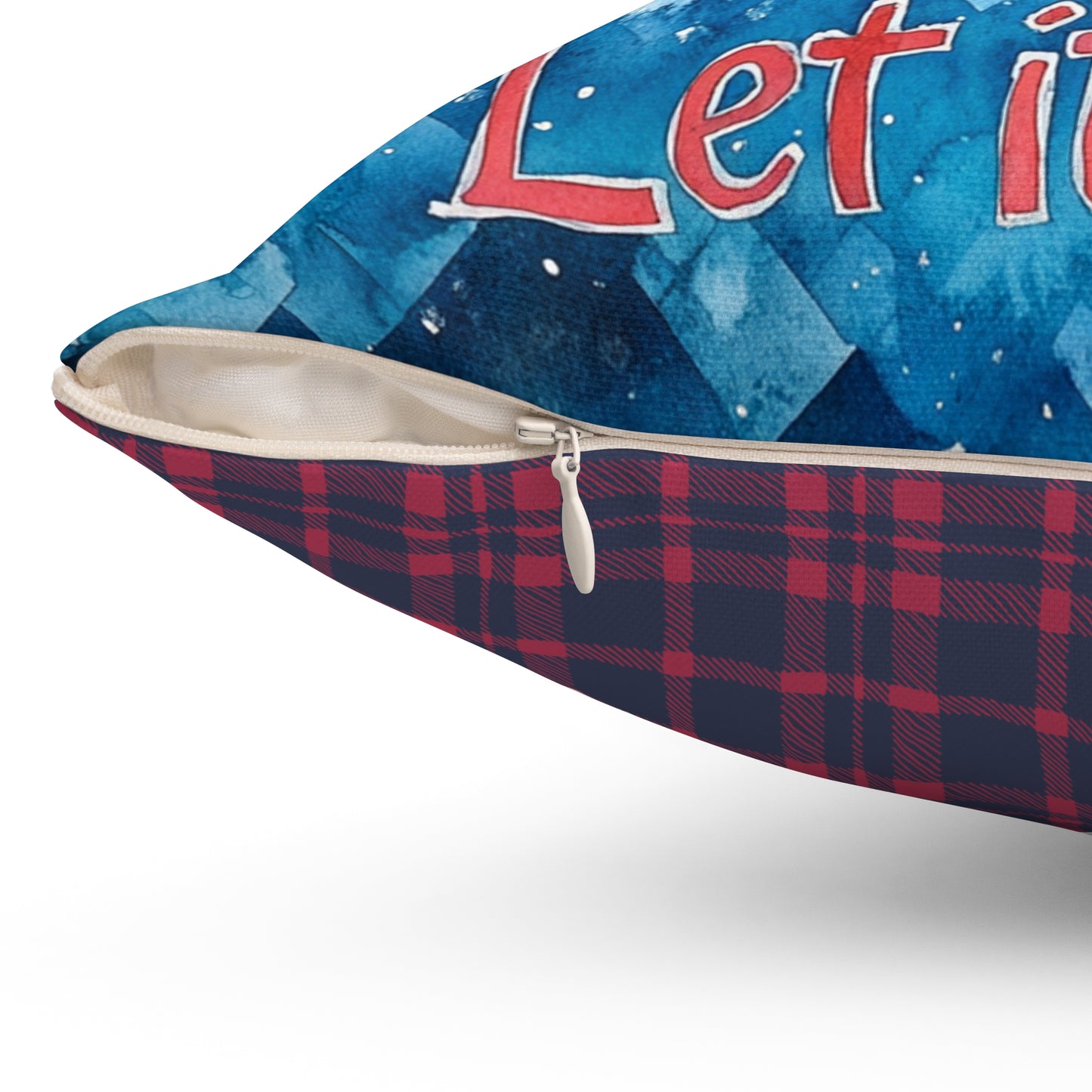 Let It Snow Gnome with Red & Blue Gingham Back - Indoor Throw Pillow