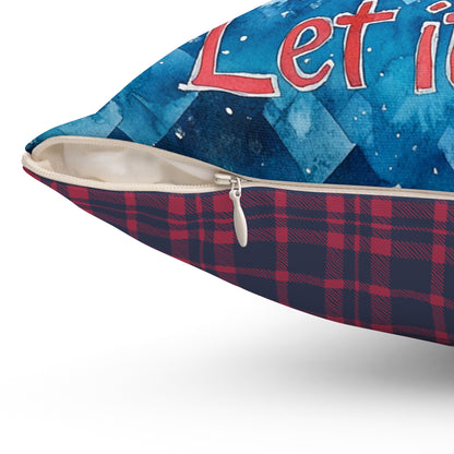 Let It Snow Gnome with Red & Blue Gingham Back - Indoor Throw Pillow