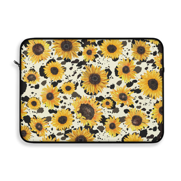 Sunflowers on Cow Print Laptop Sleeve