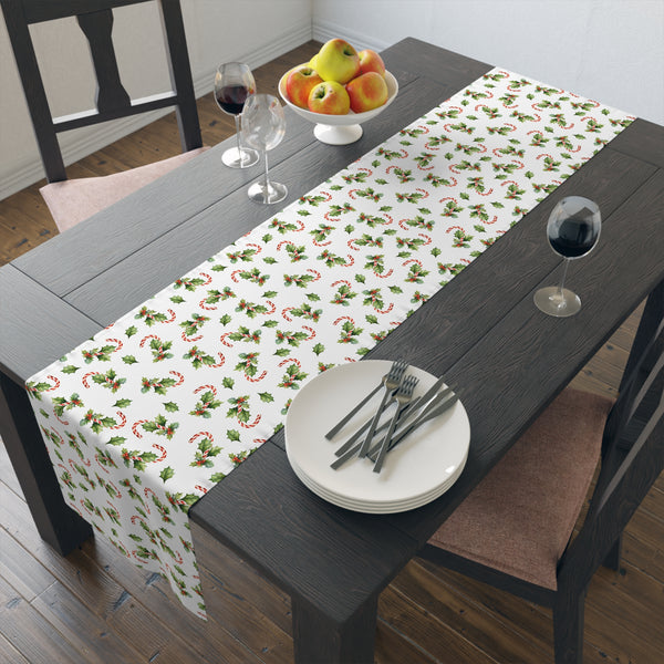 Christmas Table Runner Featuring Holly & Candy Canes