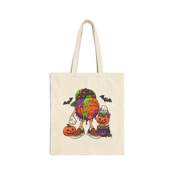 Drippy Football Candy Skull Tote Bag | Pumpkin, Bats, Trick-or-Treat
