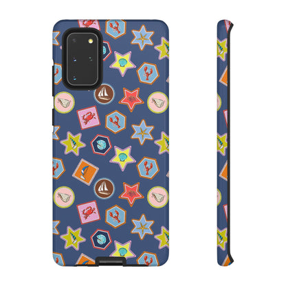 Lobsters Sailboats and Seashells on Navy Blue Phone Case