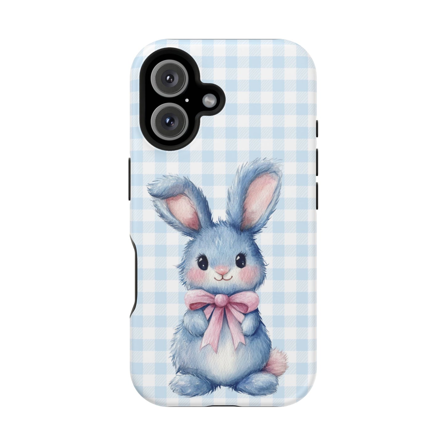 Cute Bunny on Blue Plaid MagSafe iPhone Case