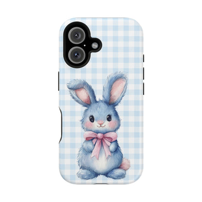 Cute Bunny on Blue Plaid MagSafe iPhone Case