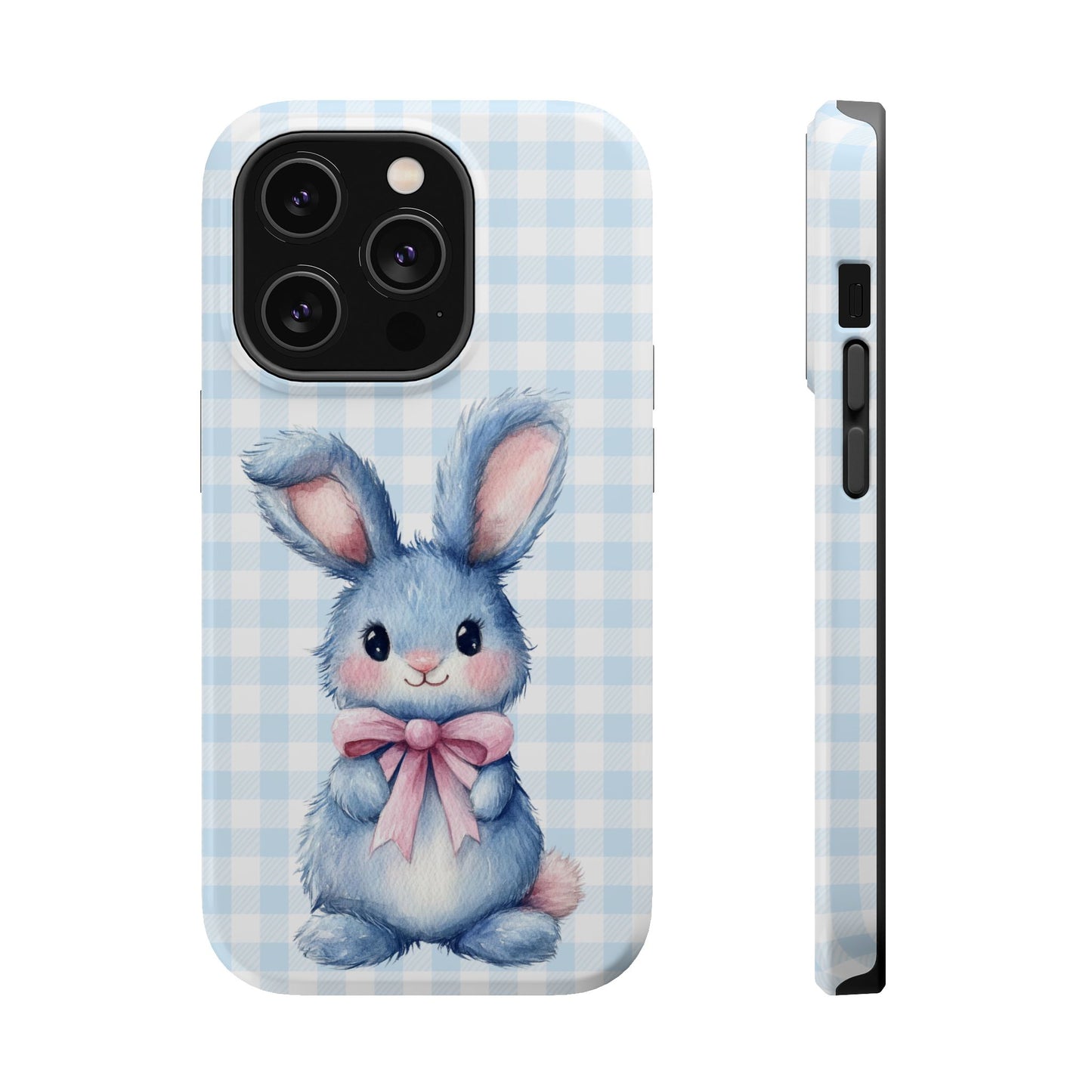 Cute Bunny on Blue Plaid MagSafe iPhone Case