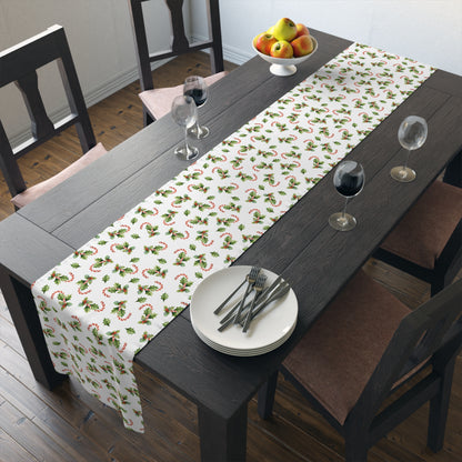 Christmas Table Runner Featuring Holly & Candy Canes