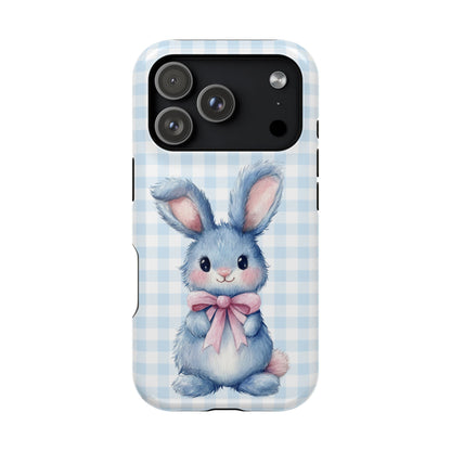 Cute Bunny on Blue Plaid MagSafe iPhone Case