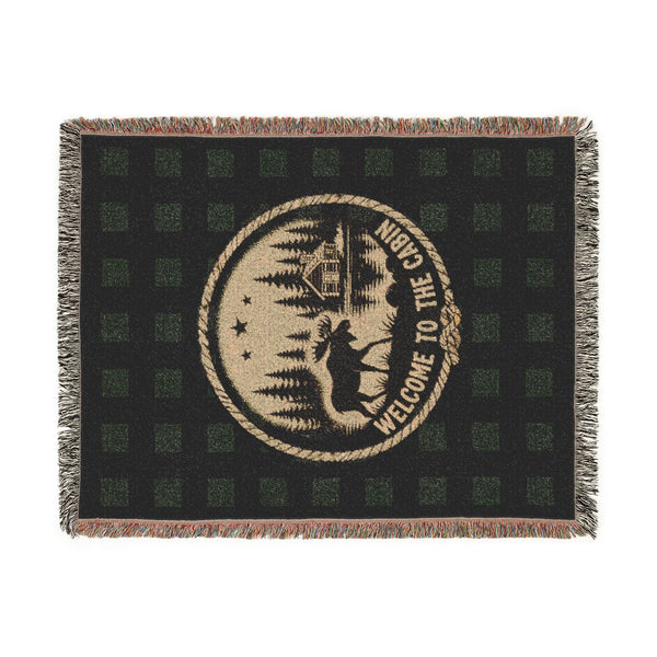 Welcome to the Cabin Woven Blanket | Moose, Log Cabin & Lake Buffalo Plaid Throw | Rustic Lodge Decor | Fall & Winter Gift