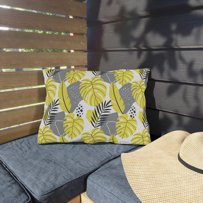 Outdoor Pillow - Yellow and Gray Tropical Leaf Throw Pillow