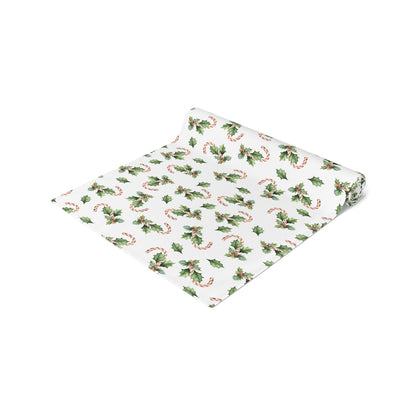 Christmas Table Runner Featuring Holly & Candy Canes
