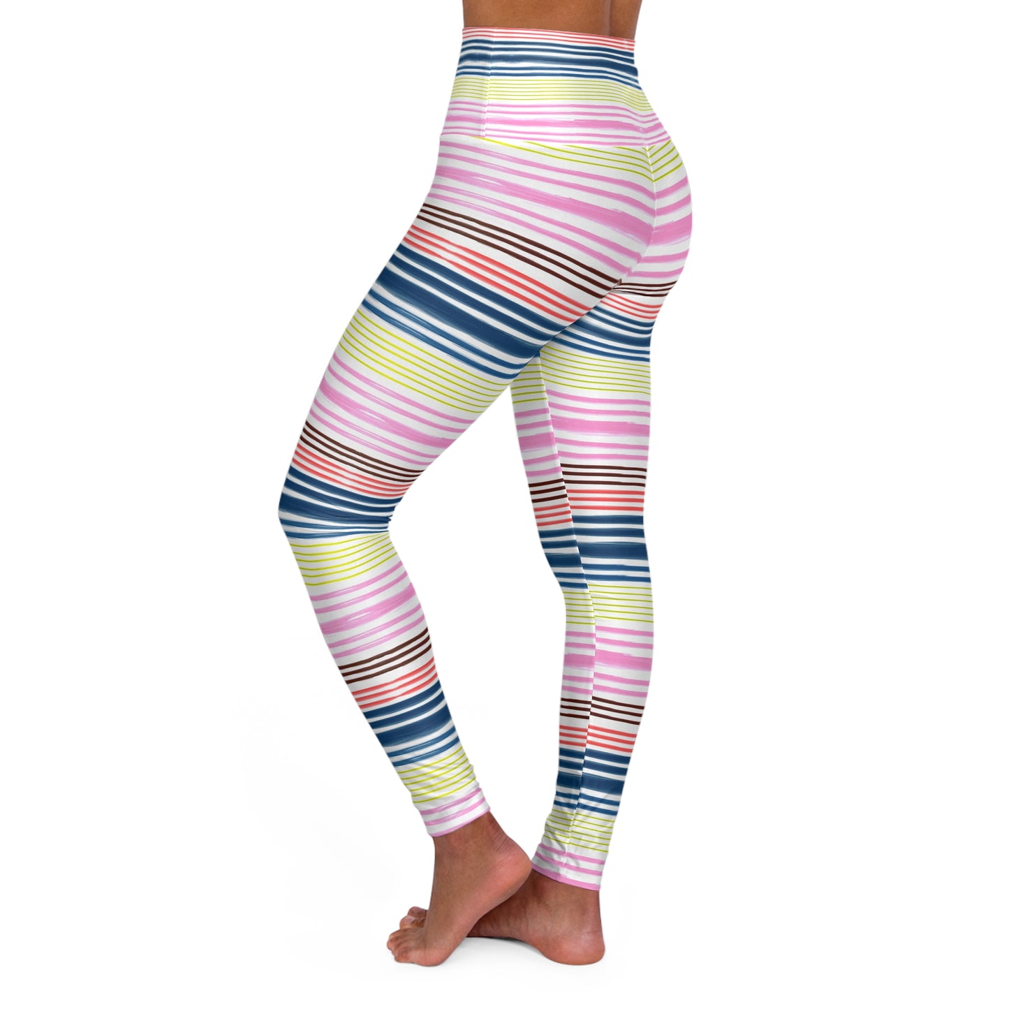 Striped High Waisted Yoga Leggings, Workout Leggings, Pink Stripes, Blue Stipes, Leggings