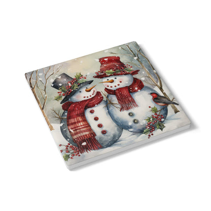 Festive Snowman Ceramic Coaster, Holiday Drinkware, Christmas Decor, Winter Home Gift, Coaster Set for Holiday Parties