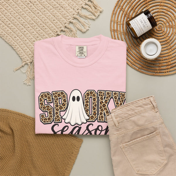 Spooky Season Leopard Print Ghost Halloween Graphic T-Shirt
