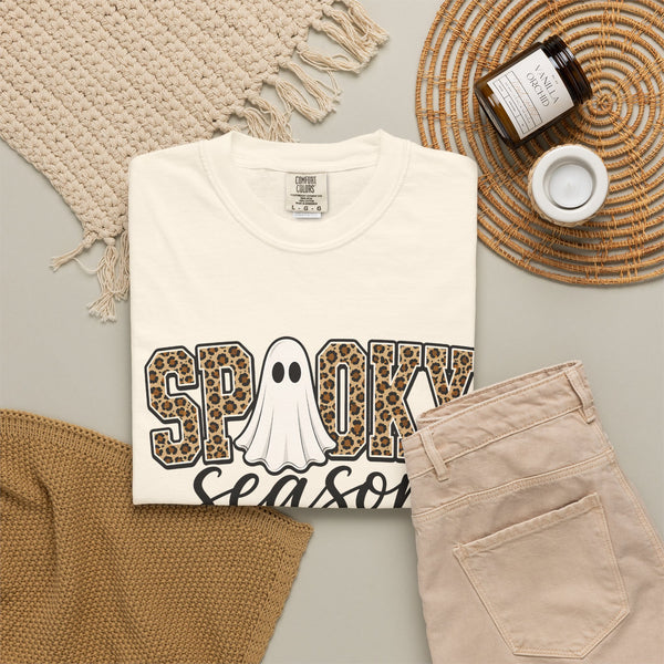 Spooky Season Leopard Print Ghost Halloween Graphic T-Shirt