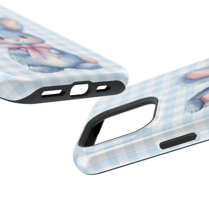Cute Bunny on Blue Plaid MagSafe iPhone Case