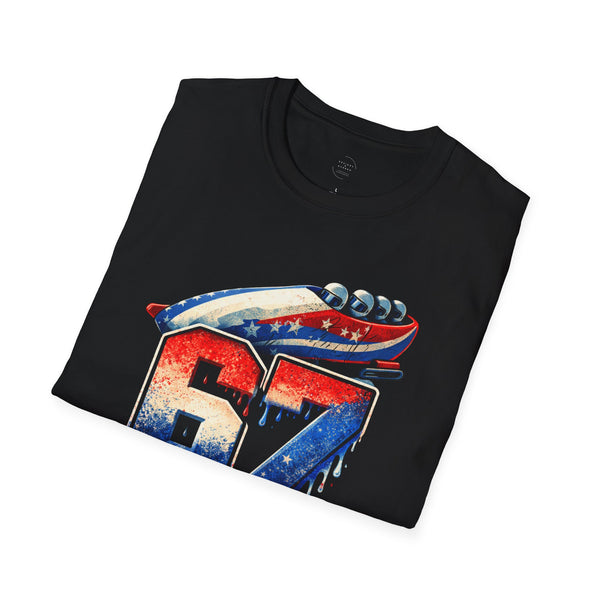 67 Bobsled Team USA T-Shirt - Patriotic Red White Blue Drip Graphic - Winter Sports Streetwear - Gildan Softstyle Men Women
