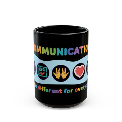 Neurodiversity Communication Mug - 11oz Black Ceramic - Inclusive AAC & ASL Art
