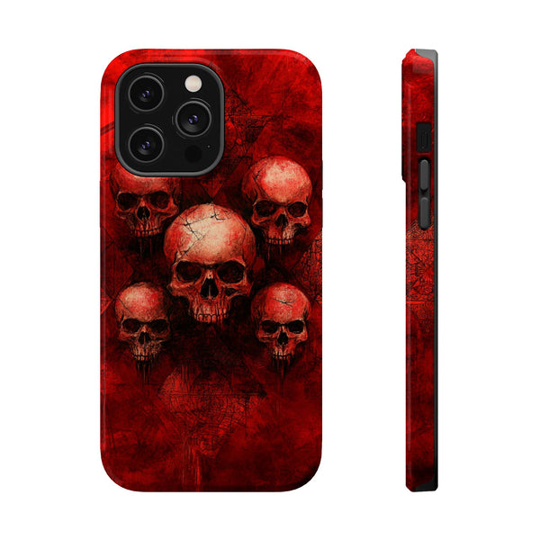 Red Skulls iPhone Case, Magnetic Tough Case for iPhone, Skulls On Blood Red Background Magnetic Phone Case, iPhone 15, iPhone 14, iPhone 13