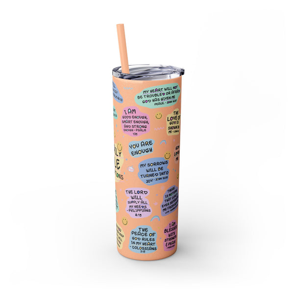 Bible Affirmation 20oz Skinny Tumbler with Color Matching Straw