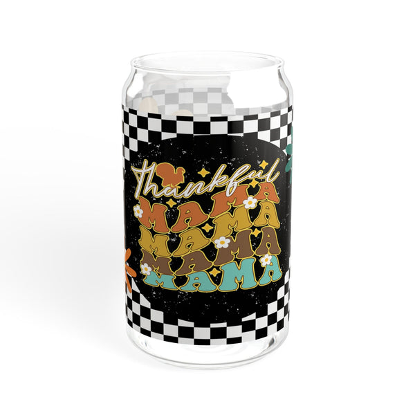 Thankful Mama 16oz Glass, Mama Can Glass, Christmas Gift, Thanksgiving, Glass Jar with Lid and Straw, 16oz Glass Cup, Libbey Cup