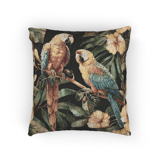 Tapestry Pillow with Parrot Design - Woven Indoor Throw Pillow