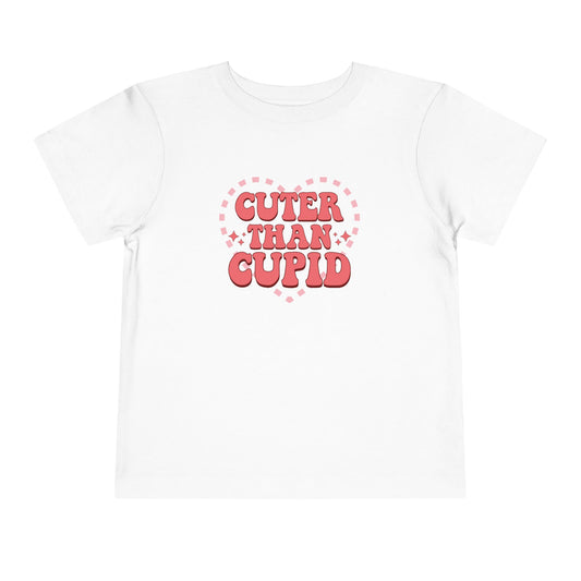 Toddler Valentine’s Day T-Shirt "Cuter Than Cupid" Retro Heart Graphic Tee Soft Unisex Cotton Sizes 2T-5T