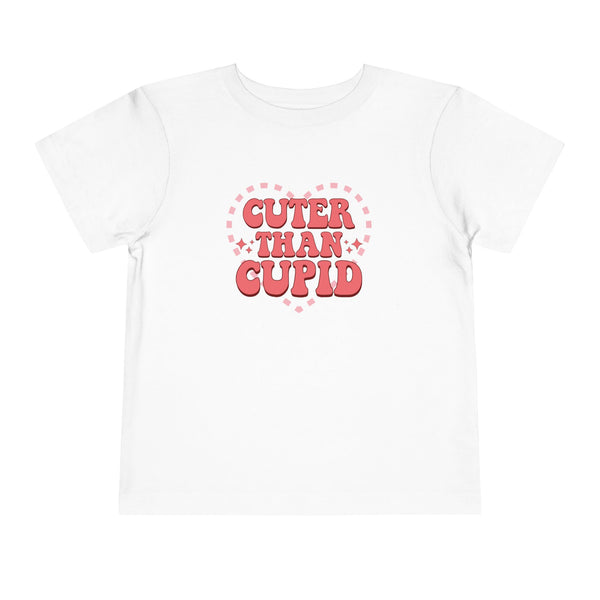 Toddler Valentine’s Day T-Shirt "Cuter Than Cupid" Retro Heart Graphic Tee Soft Unisex Cotton Sizes 2T-5T