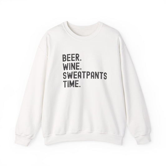 Funny "Beer Wine Sweatpants Time" Crewneck Sweatshirt