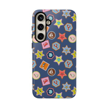 Lobsters Sailboats and Seashells on Navy Blue Phone Case