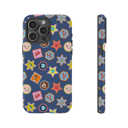 Lobsters Sailboats and Seashells on Navy Blue Phone Case