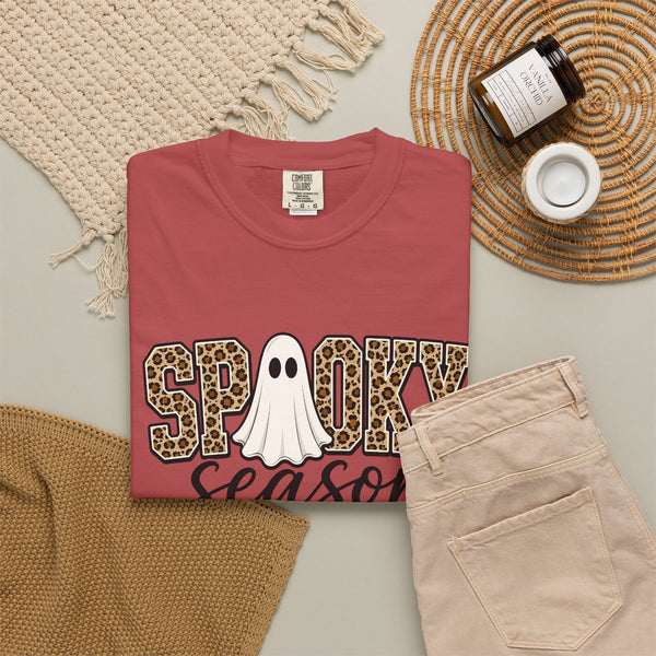 Spooky Season Leopard Print Ghost Halloween Graphic T-Shirt