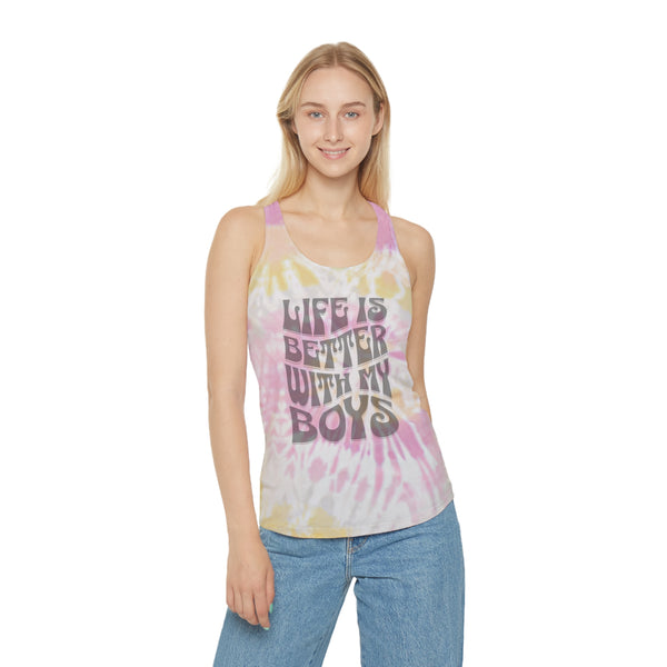 Womens Life Is Better With My Boys Tie Dye Tank Top Boy Mom Tank Top