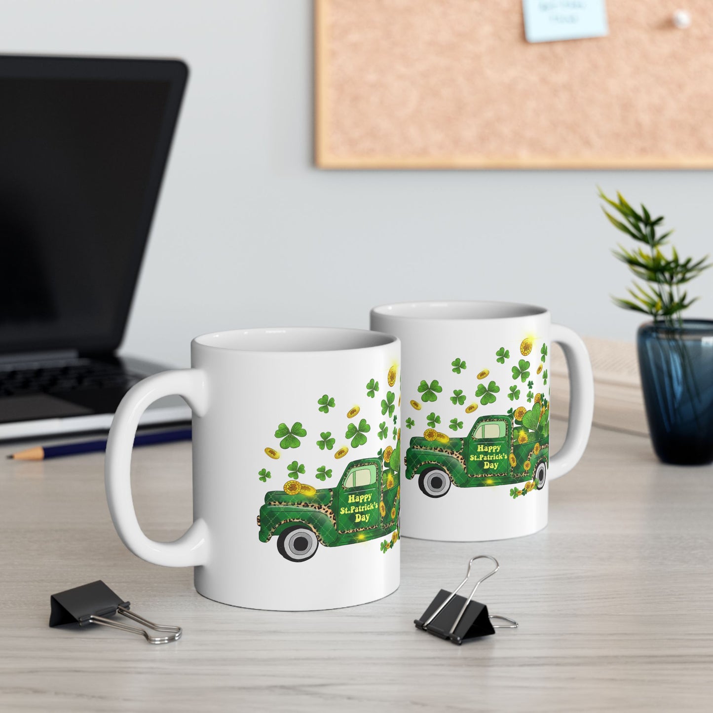 Pick Up Truck with Shamrocks | St. Patrick's Day Pot of Gold Coffee Mug | 11oz 15oz