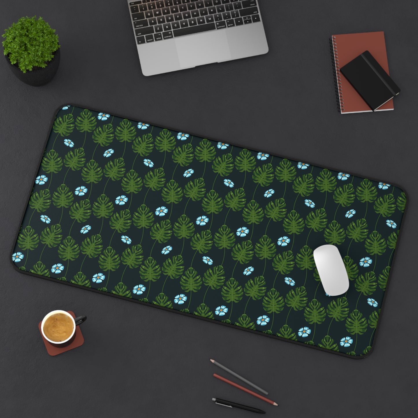 Blue and Green Floral Garden - Desk Mat