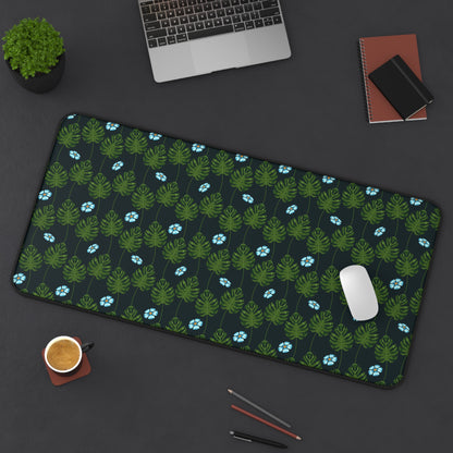 Blue and Green Floral Garden - Desk Mat