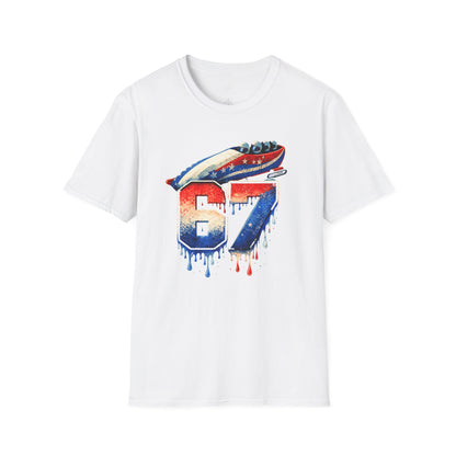 67 Bobsled Team USA T-Shirt - Patriotic Red White Blue Drip Graphic - Winter Sports Streetwear - Gildan Softstyle Men Women