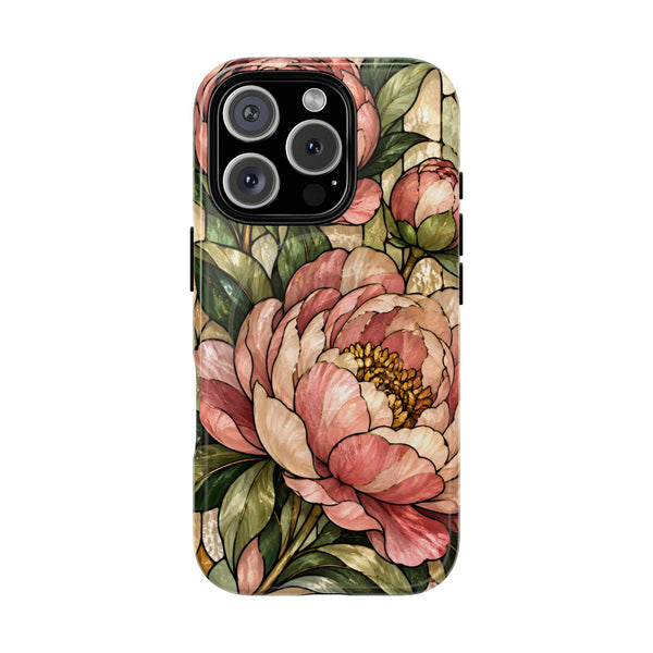 Glossy or Matte Stained Glass Peony MagSafe iPhone Case
