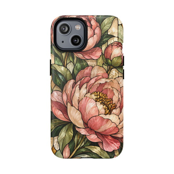 Glossy or Matte Stained Glass Peony MagSafe iPhone Case