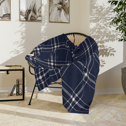 Navy and White Plaid - Velveteen Throw Blanket