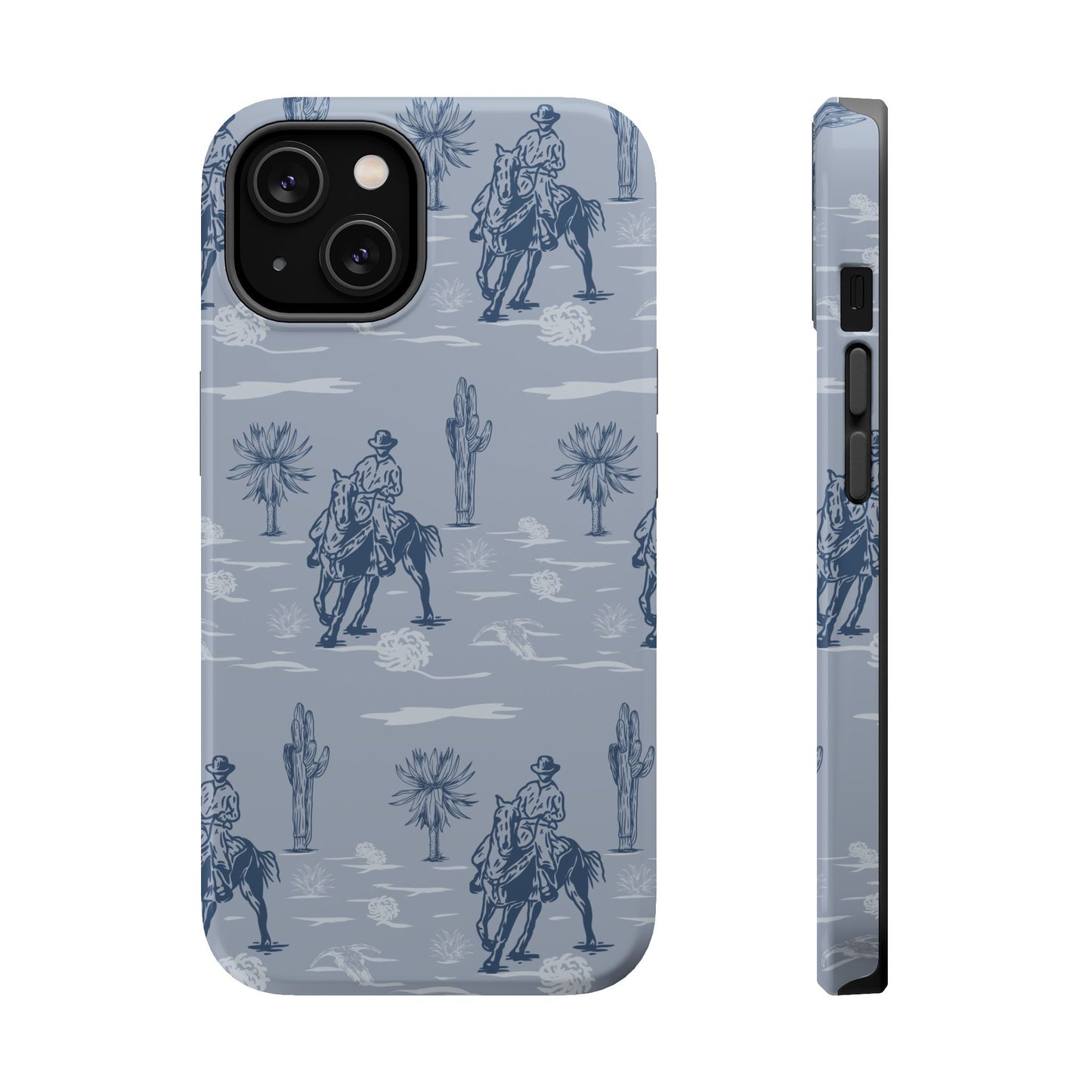 iPhone Case - Blue Cowboy and Cactus Western Themed MagSafe Tough Case