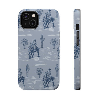 iPhone Case - Blue Cowboy and Cactus Western Themed MagSafe Tough Case