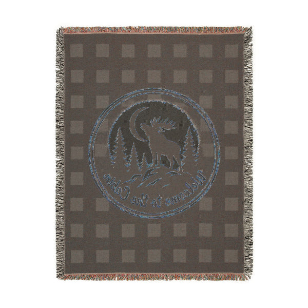 Welcome to the Cabin Woven Blanket | Moose & Pine Tree Buffalo Plaid Throw | Rustic Lodge Cabin Decor | Fall & Winter Gift