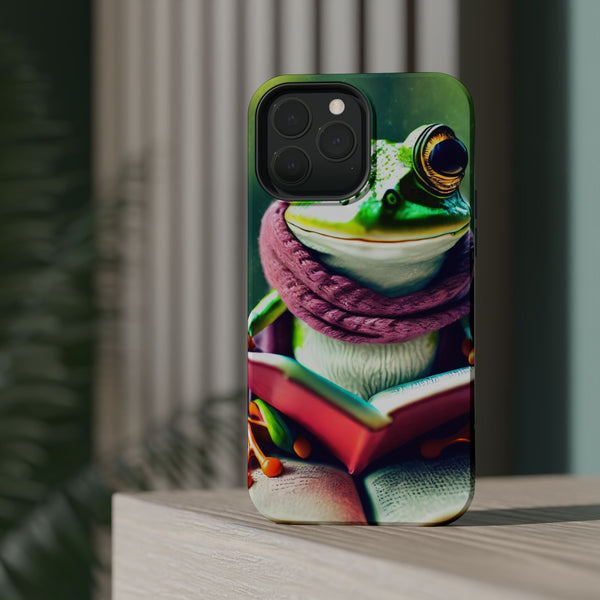 Frog Design Magnetic Tough Case, Studious Frog Magnetic Phone Case for iPhone 15, iPhone 14 Phone Case, iPhone 13 Phone Case
