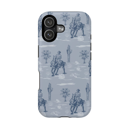 iPhone Case - Blue Cowboy and Cactus Western Themed MagSafe Tough Case