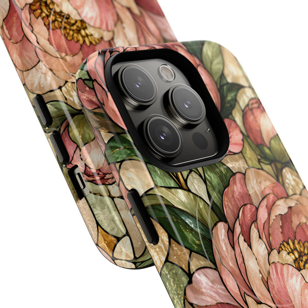 Glossy or Matte Stained Glass Peony MagSafe iPhone Case